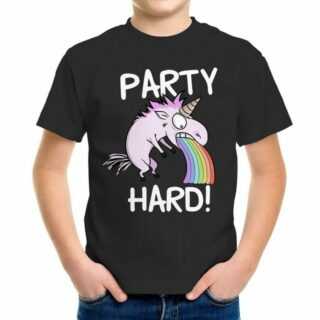 MoonWorks Print-Shirt "Kinder T-Shirt Jungen kotzendes Einhorn Regenbogen Party Hard lustig Geschenk für Jungen Moonworks®"