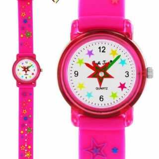 Pacific Time Quarzuhr "Kinderuhr Mädchen Armbanduhr Sterne Silikonarmband pink 20770", kleiner Stern dreht sich im Kreis - Gratis Versand