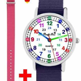 Pacific Time Quarzuhr "Lernuhr Armbanduhr Mädchen Set 2 Wechselarmband rosa 11130", + ein Armband violett - Gratis Versand