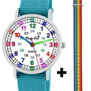 Pacific Time Quarzuhr "mit 2 Tausch Armbändern hellblau und Regenbogen Einhorn Look 12938", - Gratis Versand