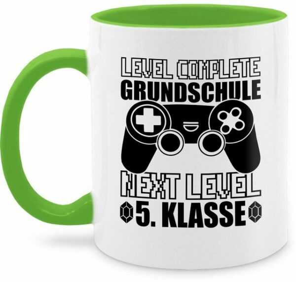 Shirtracer Tasse "Level complete - Grundschule Next Level 5. Klasse - schwarz - Einschulung Geschenk Tasse - Tasse zweifarbig", Keramik, Schulanfang Geschenke Teetasse Schulkind