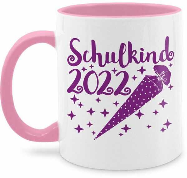 Shirtracer Tasse "Schulkind 2022 mit Schultüte und Sternchen lila - Tasse Geschenk Kinder - Tasse zweifarbig", Keramik, lustige Geschenke Kind