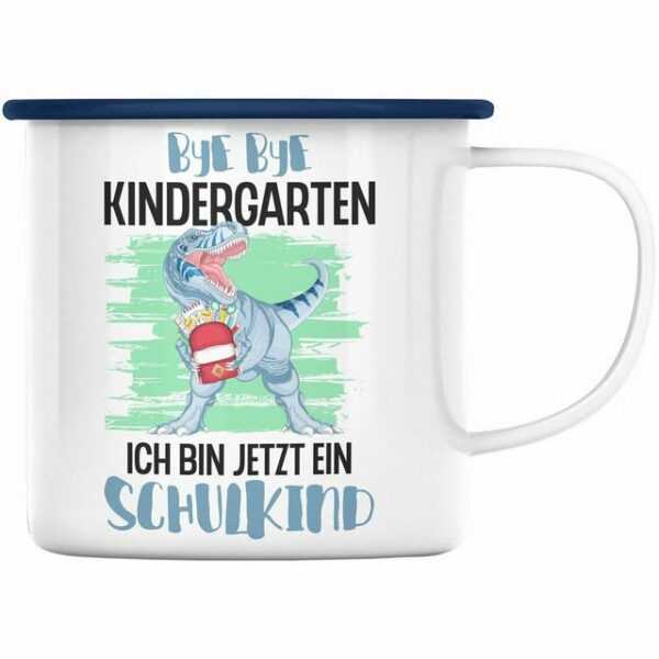 Trendation Thermotasse "Trendation - Einschulung Junge Dino Geschenk für Schultüte Füllung Emaille Tasse Schulstart 1. Schultag Schuleinführung Schulanfang Geschenkidee Schulkind 2022"