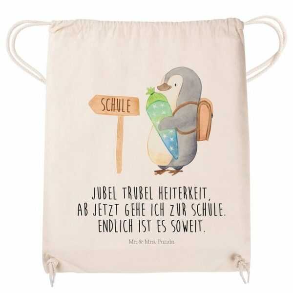 Mr. & Mrs. Panda Sporttasche "Pinguin Schultüte - Transparent - Geschenk, 1. Klasse, Turnbeutel, Sporttasche, Tasche, Stoffbeutel, Einschulung, Geschenk zur Einschulung, Beutel" (1-tlg)