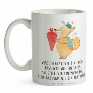 Mr. & Mrs. Panda Tasse Fuchs Schulkind - Weiß - Geschenk, gute Laune, Frühstück, Becher, Kaf, Keramik