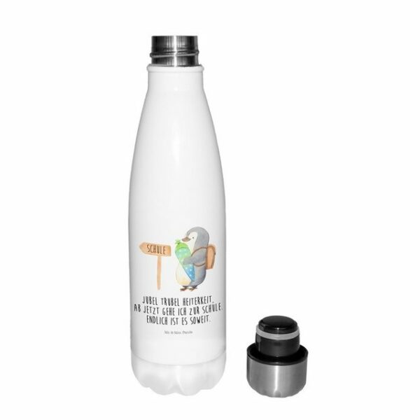 Mr. & Mrs. Panda Thermoflasche Pinguin Schultüte - Weiß - Geschenk, Edelstahl, Schulanfänger, erster