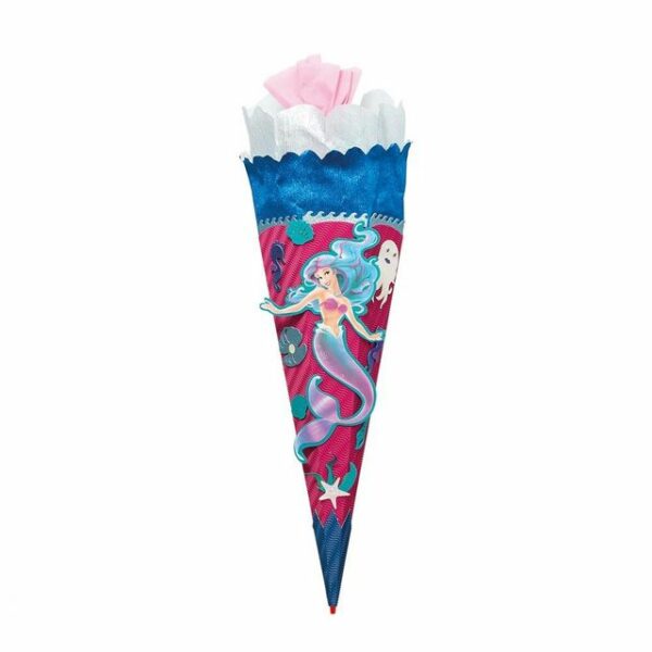 Roth Schultüte Bastelset Meerjungfrau, 68 cm, eckig, mit Kreppverschluss, Zuckertüte zum Basteln, Pink / Blau