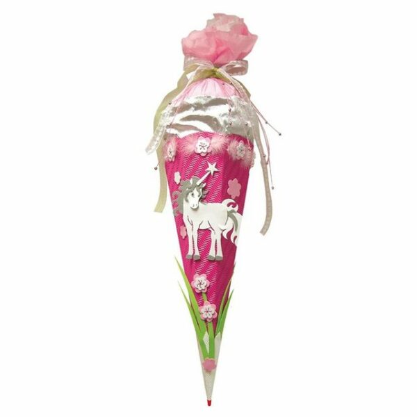 Roth Schultüte Basteltüte Einhorn, 68 cm, eckig, mit rosa Kreppverschluss, Zuckertüte zum Basteln