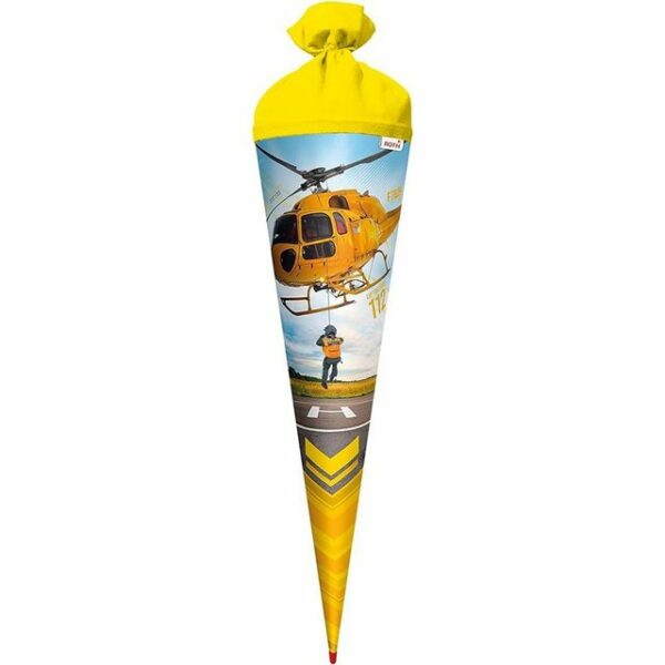 Roth Schultüte Helikopter, 70 cm, rund, mit gelbem Filzverschluss, Zuckertüte für Schulanfang