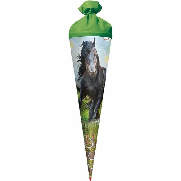 Roth Schultüte Power Horse / Pferd, 70 cm, rund, mit grünem Filzverschluss, Zuckertüte für Schulanfang