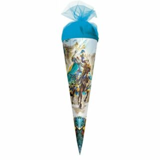 Roth Schultüte Ritter, 22 cm, rund, mit blauem Tüllverschluss, Zuckertüte für Geschwister