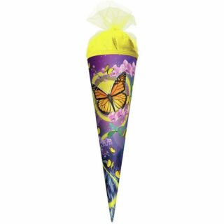 Roth Schultüte Schmetterling, kleine Zuckertüte 22cm rund mit Tüllverschluss