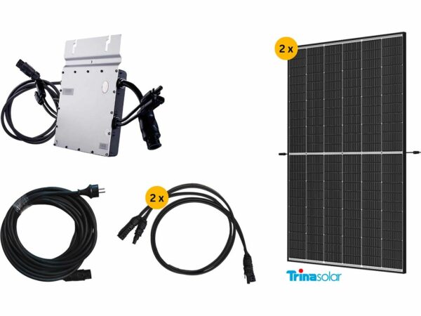 Balkonkraftwerk "Trina Solar" 2 x 420W + Hoymiles Wechselrichter 600W + 5 m Schuko Kabel