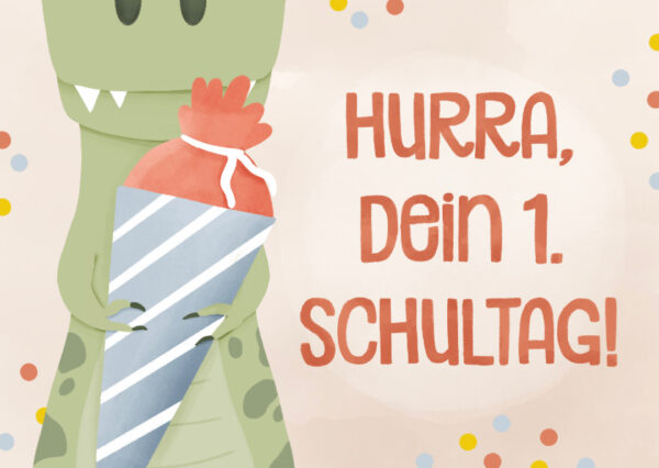 Dinokarte Glückwunsch Schulanfang