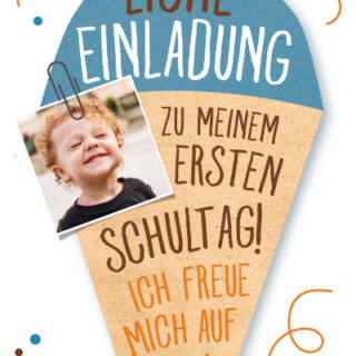 Einladung zur Einschulung Schultüte blau&eigenes Foto