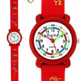 Pacific Time Quarzuhr Kinder Armbanduhr Lernuhr analog Mädchen Jungen Silikonarmband ABC, 3D Alphabet auf dem Armband - Gratis Versand