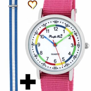 Pacific Time Quarzuhr Kinder Armbanduhr Mädchen Jungen First Lernuhr Set 2 Wechselarmbänder, Mix und Match Design - Gratis Versand