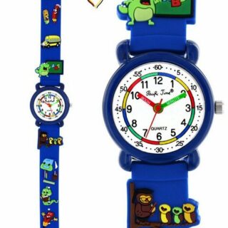 Pacific Time Quarzuhr Kinder Armbanduhr Mädchen Jungen analog Lernuhr Schule Schultasche, niedliche 3D Schulmotive auf dem Armband - Kostenloser Versand