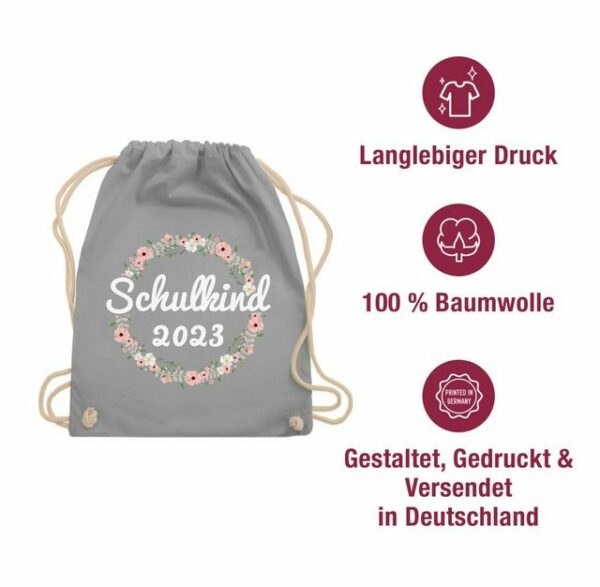 Shirtracer Turnbeutel Schulkind 2023 Blumenkranz, Schulanfang & Einschulung Geschenk Turnbeutel