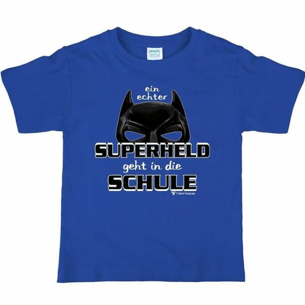 T-Shirt Total T-Shirt Blaues Schulanfang Shirt mit Spruch Superheld geht in die Schule