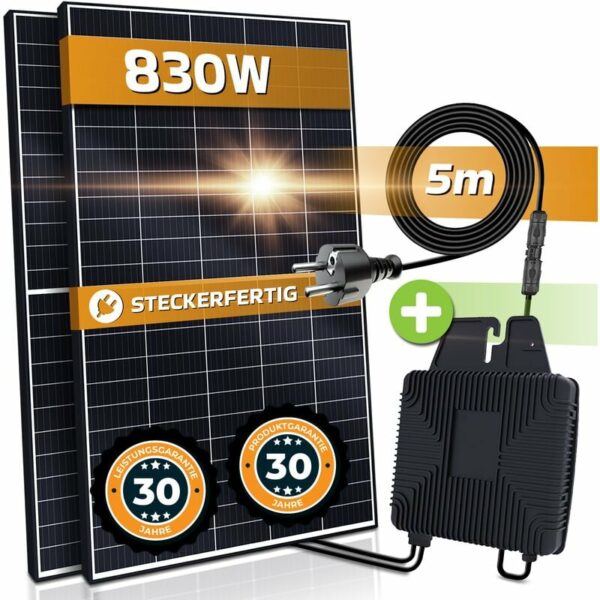 Vendomnia - Balkonkraftwerk Set 830 w / 600 w Photovoltaik Balkon Solaranlage Steckerfertig Mini-PV Anlage genehmigungsfrei Solarmodul Solarpanel