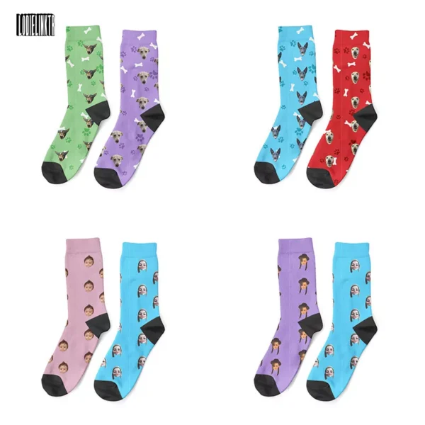 3D Printed Custom Socks For Men Women Happy Cute Socks Funny Animal Fish Bone Human Face Hearts Personalized Custom Long Socks