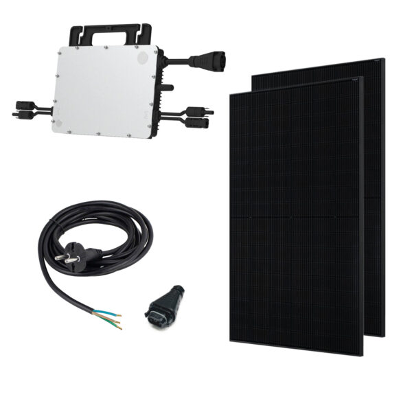 Balkonkraftwerk 800W 2x Ja-Solar 435W Bifacial Glas-Glas Full Black + Hoymiles HMS-800W Wechselrichter + AC Adapter-Stecker Solar Photovoltaik Anlage 800 / 870Wp Komplett