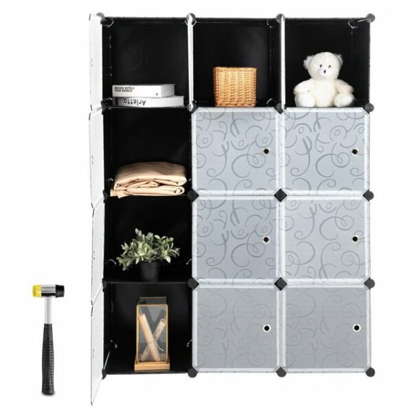 COSTWAY Kleiderschrank 12 Fächer, DIY Regalsystem, stapelbar, Kunststoff