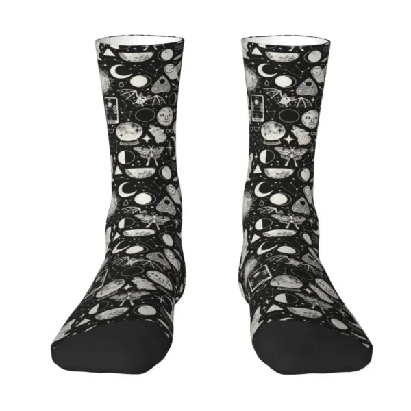 Cool Men's Celestial Space Lunar Pattern Moon Eclipse Dress Socks Unisex Comfortable Warm 3D Print Halloween Witch Crew Socks