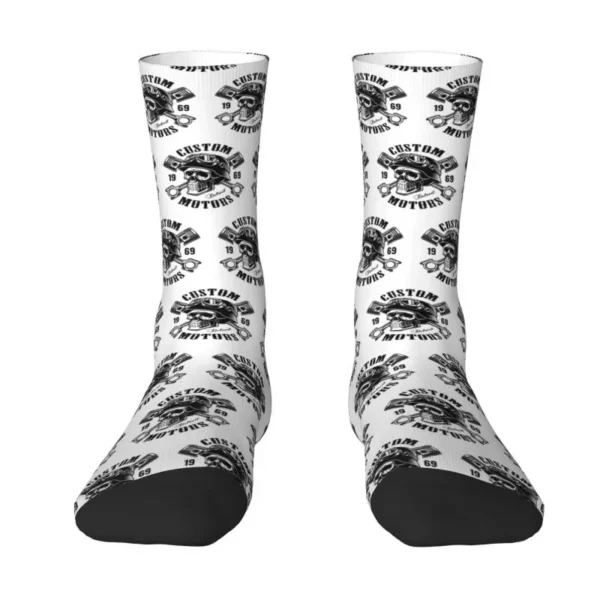 Cool Rockabilly Skull Biker Socks Women Men Warm 3D Printed Football Sports Socks