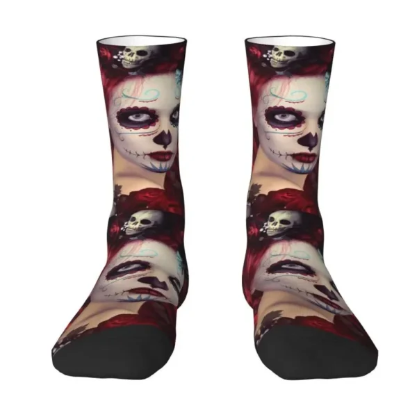 Cool Sugar Doll Red Dia De Muertos Socks Women Men Warm 3D Print Mexican Gothic Skull Sports Basketball Socks