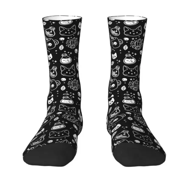 Cool Witch Halloween Cat Skull Socks Women Men Warm 3D Printing Witchy Essence Sports Basketball Socks