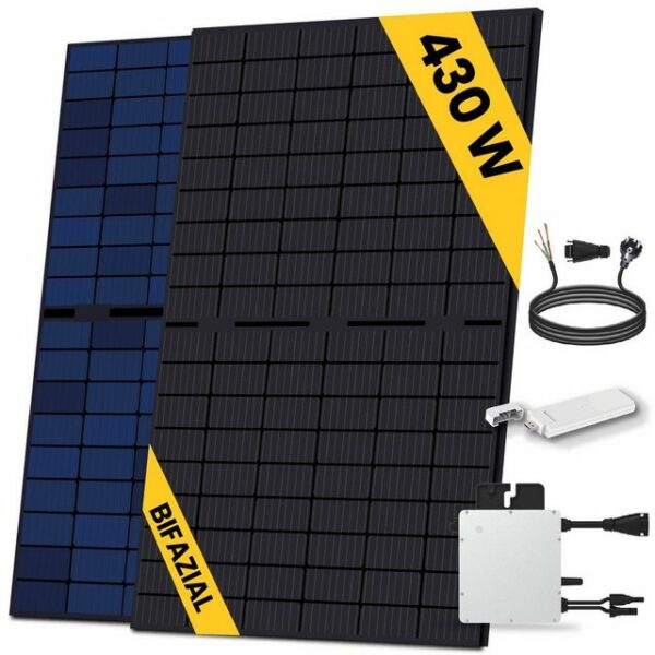 EPP.Solar Solaranlage 430W Bifazial Balkonkraftwerk Komplettset Balkon Mini-PV Anlage, Monokristallin, (Komplettset mit HMS-400-1T (Die Freigabe der Verbindung für 1 Module) Wechselrichter mit WLAN DTU, Wasserdichtigkeitsklasse, genehmigungsfrei Solarpanel Solarmodul, PERC Technologie Steckerfertig für Ihr Haus, Plug & Play)