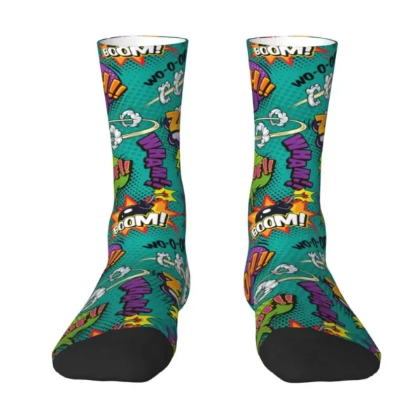 Fashion Mens Superhero Cartoon Anime Dress Socks Unisex Warm Comfortable 3D Printing Comic Pop Art Explosions Pattern Crew Socks