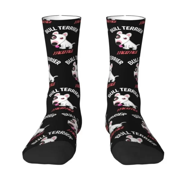 Fun Men's Bull Terrier Mama Dress Socks Unisex Comfortable Warm 3D Printed Animal Pet Puppy Crew Socks