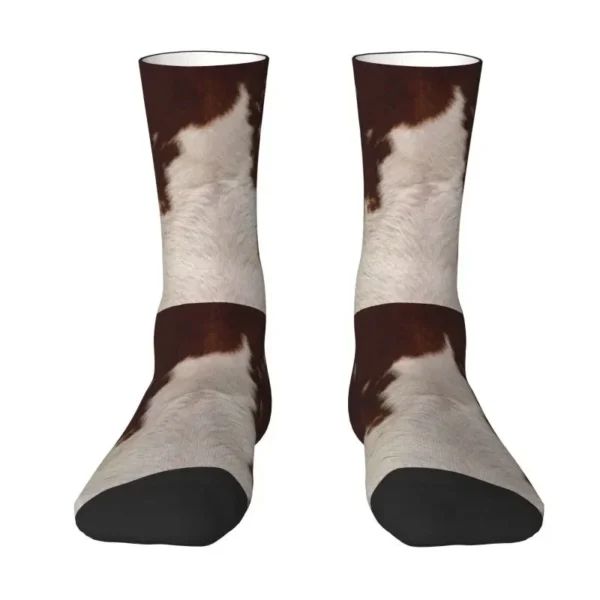 Funny Brown Calf Cowhide Socks Women Men Warm 3D Printing Animal Skin Fur Leather Texture Football Sports Socks