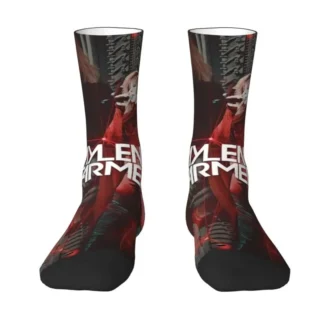 Funny Mens Sexy Mylene Farmer Dress Socks Unisex Comfortable Warm 3D Print French Singer Songwriter And Actor Crew Socks