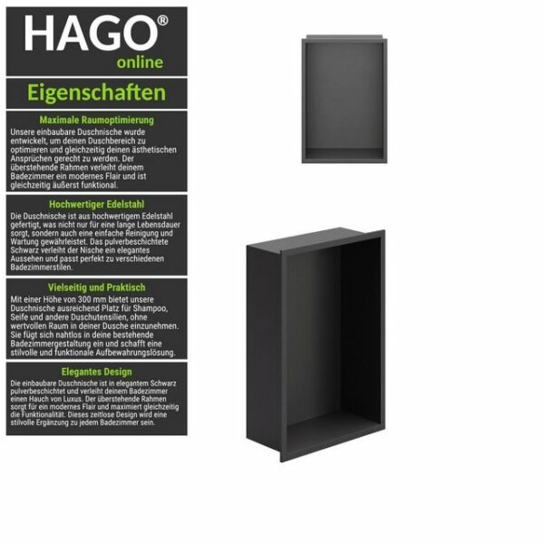 HAGO Duschwand DIY Duschnische schwarz Wandnische Unterputz Montage Edelstahl Duschre