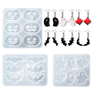 Halloween Pendant Silicone Mold Crystal Epoxy Resin Molds DIY Resin Earring Mold Pumpkin Bat Ghost Jewelry Keychain Accessories
