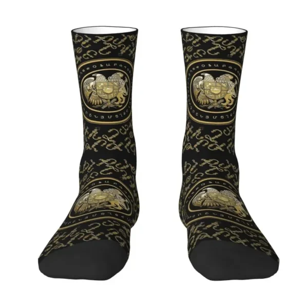 Harajuku Armenian Coat Of Arms Socks Men Women Warm 3D Printing Alphabet Basketball Sports Socks