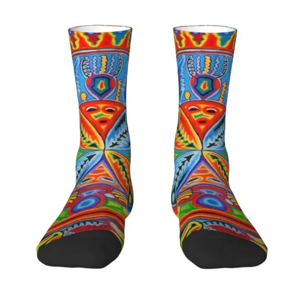 Huichol Day And Night Mexican Art Mens Crew Socks Unisex Novelty 3D Printed Dress Socks