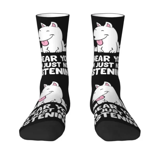 I Hear You Im Just Not Listening Funny Bull Terrier Men Women Crew Socks Unisex Kawaii 3D Printing Dog Dress Socks