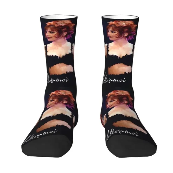 Kawaii Men's Pretty Mylene Farmer Dress Socks Unisex Warm Breathbale 3D Printed French Singer Crew Socks