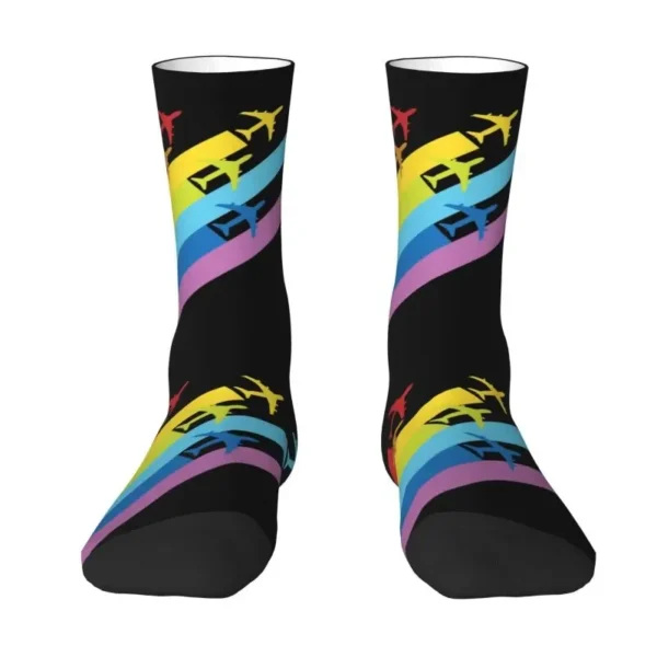 Kawaii Rainbow Airplanes Chemtrails Socks Women Men Warm 3D Printing Aviation Fighter Pilot Basketball Sports Socks