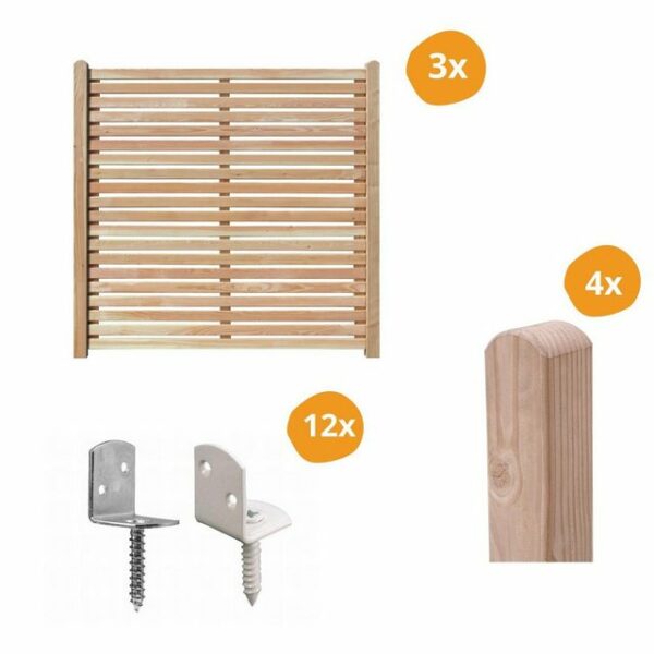 Mega-Holz Sichtschutzelement VARO Set DIY Sichtschutzzaun, (Sparset, 19-St., Set bestehend aus Sichtschutz, Pfosten & Flechtzaunhalter)