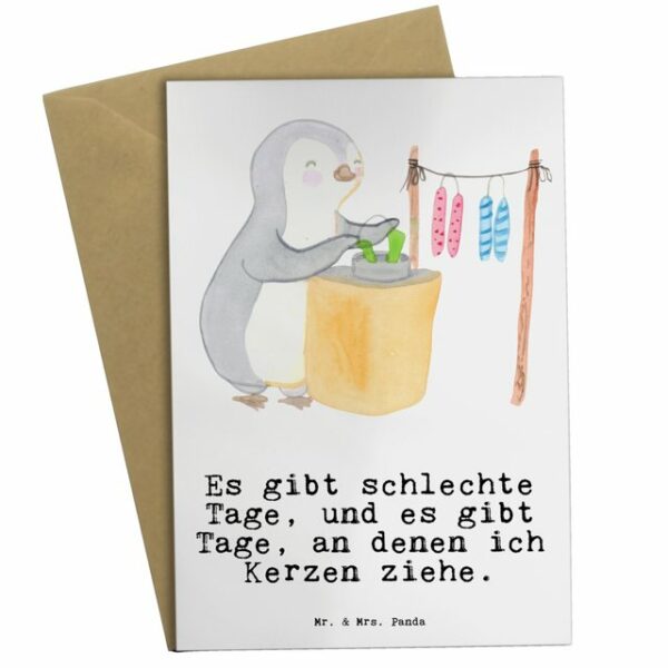 Mr. & Mrs. Panda Grußkarte Pinguin Kerzenziehen Tage - Weiß - Geschenk, Kerzen ziehen. DIY, Hoch