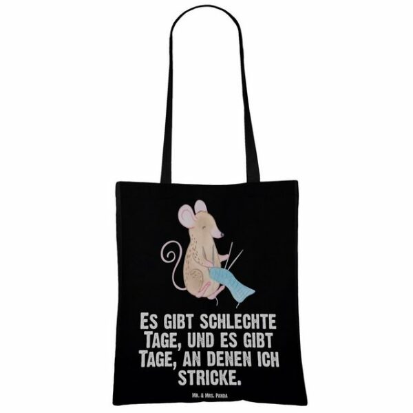 Mr. & Mrs. Panda Tragetasche Maus Stricken Tage - Schwarz - Geschenk, Beuteltasche, DIY, Stoffbeut (1-tlg)