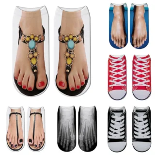 New 3D Printed Skull Canvas Shoes Toe Flip Flops Funny Creative Pure Cotton Ankle Socks Unisex Halloween Christmas Gift Socks