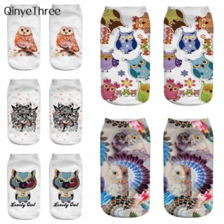 New Fashion Cool Harajuku Owl Socks 3D Printing Animal Cute Nighthawk Short Sokken