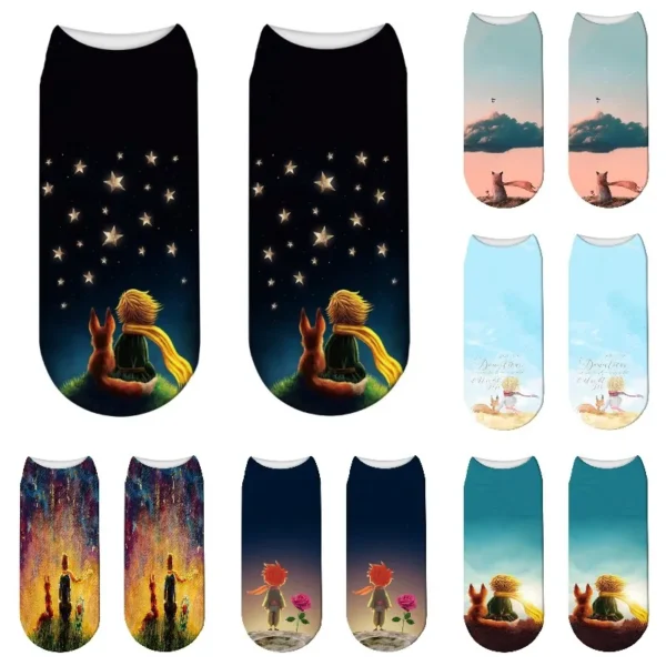 New The Little Prince Lovely Cute Casual Cotton Socks Women 3D Print Kawaii Socks Funny Women Low Ankle Socks Female meias